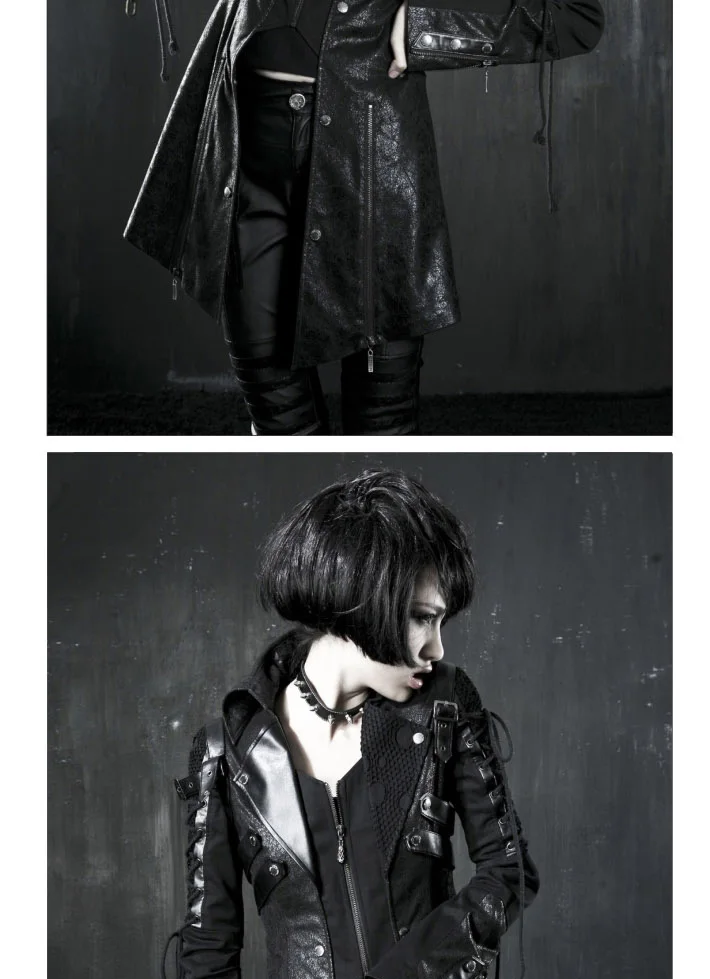 Панк Rave Goth Женская искусственная кожа рок Шипованная хлопковая куртка пальто Streampunk HoodieLot S-3XL Y349