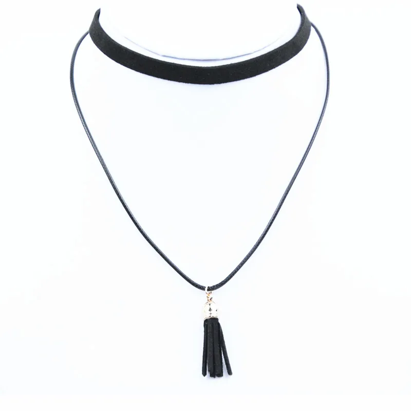

2017 Hot Sale Black Choker Necklaces For Women Fashion Tassel Necklaces Best Gifts Punk Style Accessories Collier x26