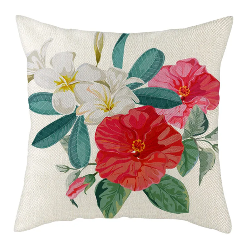 

Fuwatacchi 100% Pure Linen Cushion Cover Pink Roses Tulip Throw Pillow Cover Colorful Flowers and Leaves Pillowcases