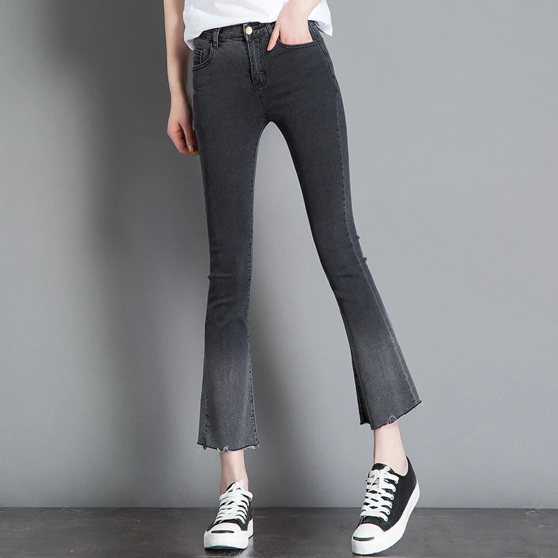 CTRLCITY Для женщин Высокая Талия Винтаж брюки Повседневное широкие брюки джинсы карман кнопку Flare брюки лодыжки Длина брюки отбеленные