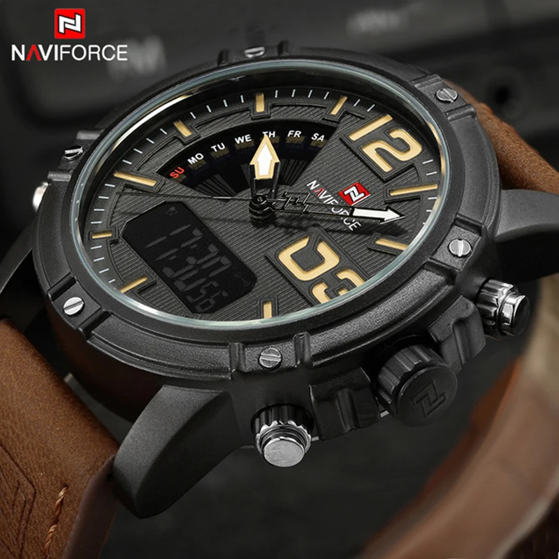 Часы наручные NAVIFORCE Мужские кварцевые с двойным дисплеем роскошные Брендовые