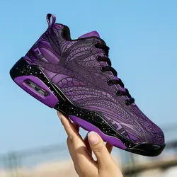 Mid-Top Мужская баскетбольная обувь уличный большого размера спортивная обувь Дизайнерские кроссовки фиолетовые красные баскетбольные кеды