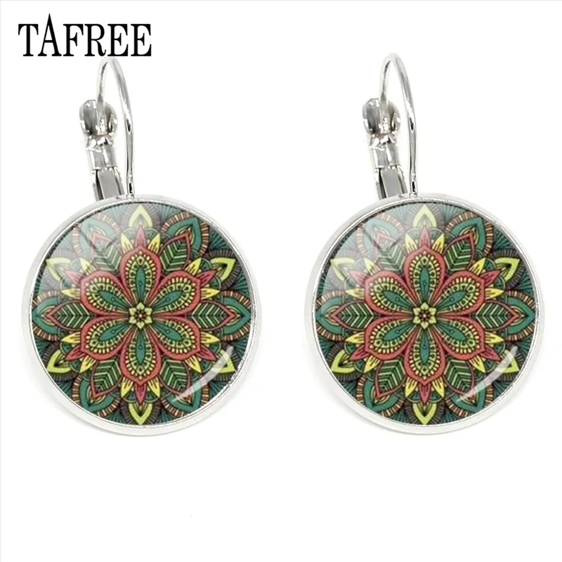 HN526 TAFREE серьги Henna Mandala клипсы, серьги с цветами новинка, Круглый купол Стекло амулет зажим на серьги с серебряным покрытием Для женщин ювелирные изделия HN523 - Окраска металла: HN526