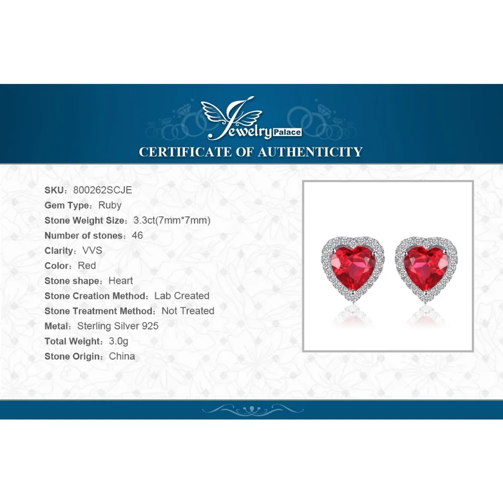Jewelrypalace Сердце океана 3.8ct создан красный рубин любовь навсегда Halo Серьги 925