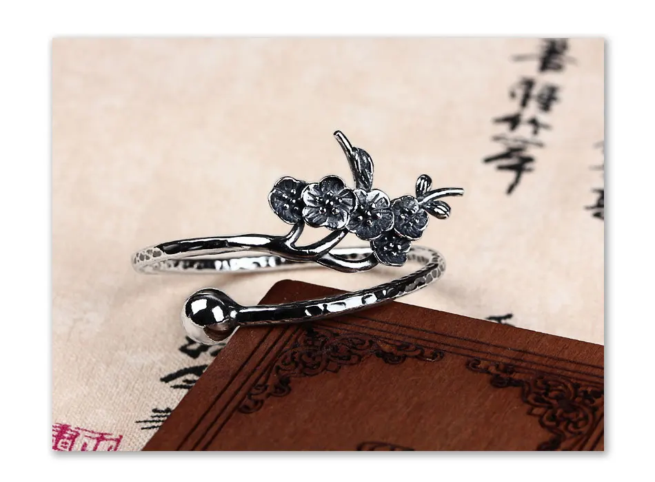 JIASHUNTAI Ретро стерлингового серебра 990 браслеты для женщин Jewelry цветок сливы Дизайн Женский ручной работы Best подарок