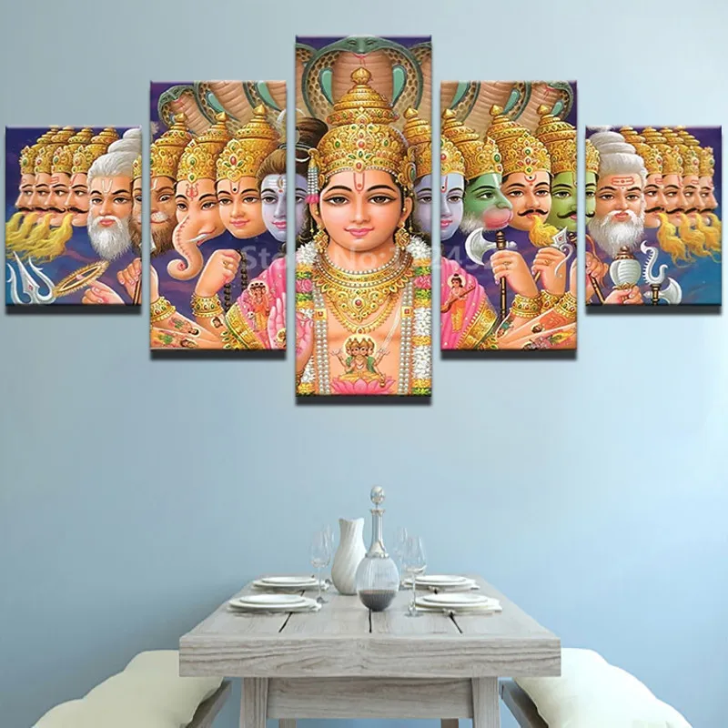 Wall-Art-Pictures-Living-Room-Decor-HD-Printed-Mythology-Shiva-Vishnu-Poster-Frame-5-Piece-India (1)