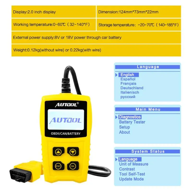 12 v CS330 OBD2 Автомобильный сканер для диагностики инструмент OBDII Авто считыватель кодов ошибок 125*74*20 мм желтый цвет автомобильный диагностический инструмент