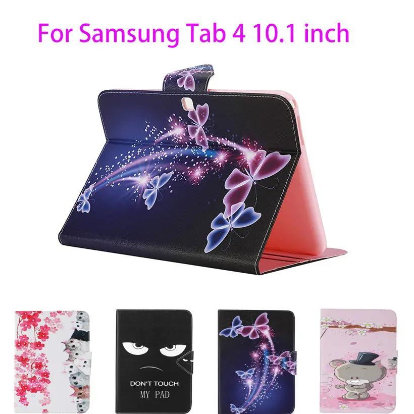 

For Samsung Galaxy Tab 4 10.1 inch T530 T531 T535 Case Cover Tablet Cartoon Painted Flip Leather Flowers Card Slots wallet Shell