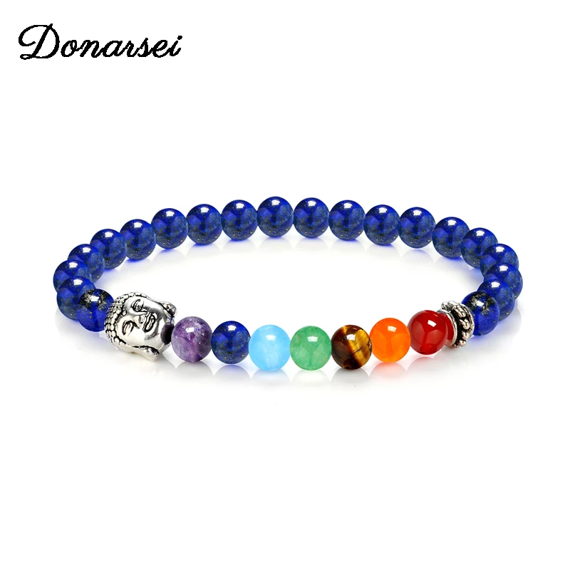 

Donarsei 6mm Colorful Natural Stone Buddha 7 Chakra Bracelet Prayer Yoga Bracelet Healing Balance Lava Beaded Reiki Bracelet