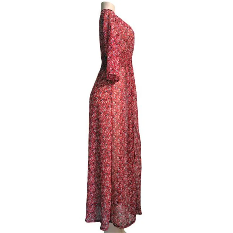 Vestidos verano Женская мода лето половина рукавов Бохо Лето шифон Цветочные Вечерние пляжный длинный макси платье красный халат femme