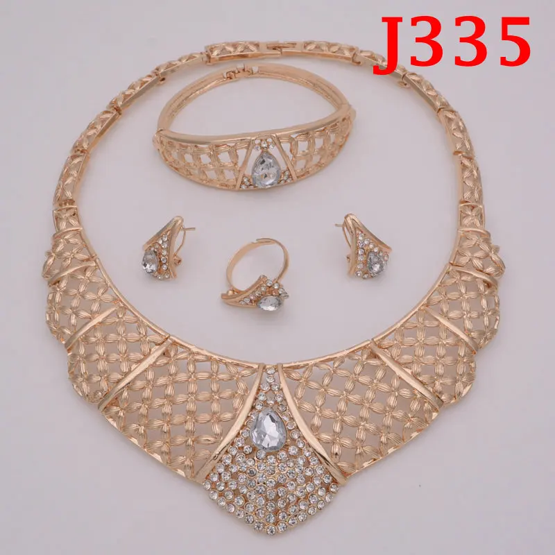 

Fashion Costume jewelry African women's jewelry Big Necklace Bracelet Rings Earrings Set Dubai Gold-color Jewelry Sets J335