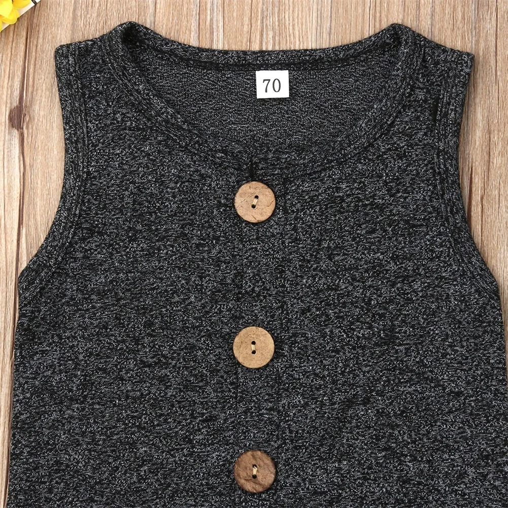 Baby Summer Clothing Cotton Infant Romper Kids Baby Boy Girl Clothes Sleeveless Solid Single Breasted Casual Jumpsuit 0-24M