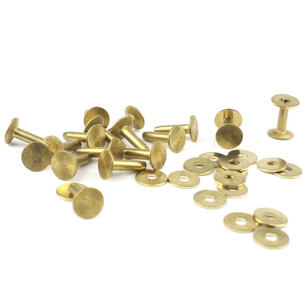 20pcs High Quality Solid Brass Rivets & Burrs Leather Craft Belt Luggage Rivets Studs Permanent Tack Fasteners 6 Sizes