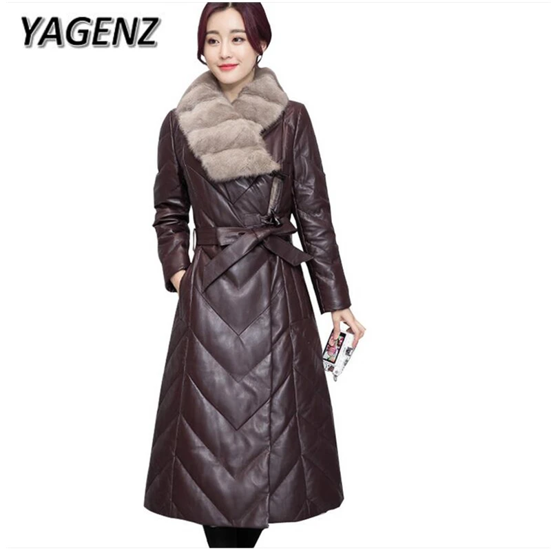 5XL зимние женские пуховые хлопковые пальто с большим меховым воротником тонкие теплые толстые кожаные куртки высококачественное пуховое кожаное пальто для женщин