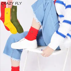 Магазин Crazy Fly 2019 Топ Популярные мужские милые фрукты забавные Женские носочки вышивка Calcetines Japenese Harajuku Happy носки для девочек для женщин