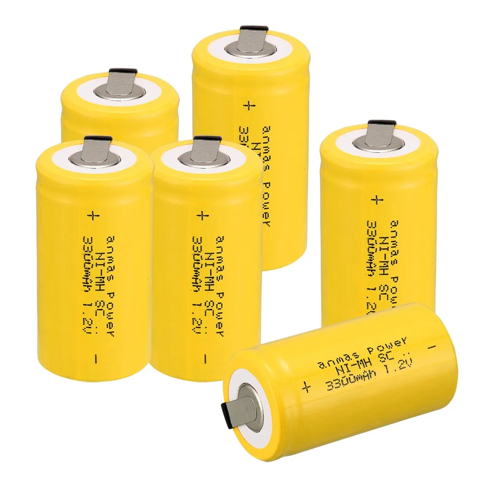 Anmas Power 1-6pcs Yellow Color 1.2V 3300mAh SC NI-MH Rechargeable Battery NI-MH Sub C Rechargeable Battery Cell Anmas Power 1-6pcs Yellow Color 1.2V 3300mAh SC NI-MH Rechargeable Battery NI-MH Sub C Rechargeable Battery Cell