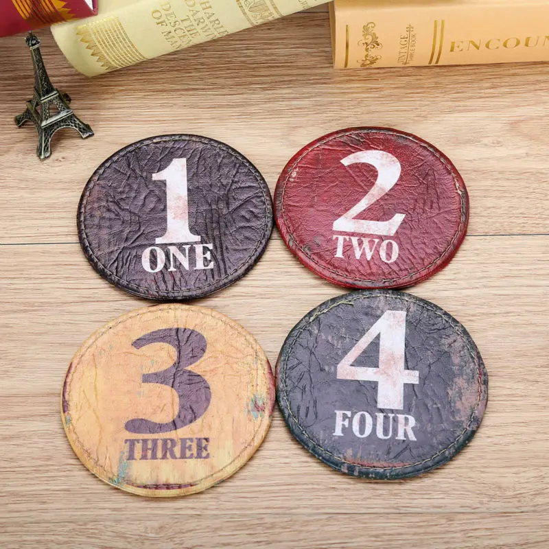 

LINKWELL Set of 4 10x10cm Vintage Number Black One Figure Round Kitchen Tabletop Bar Coaster Table Cup Holder Drink Placemat Mat
