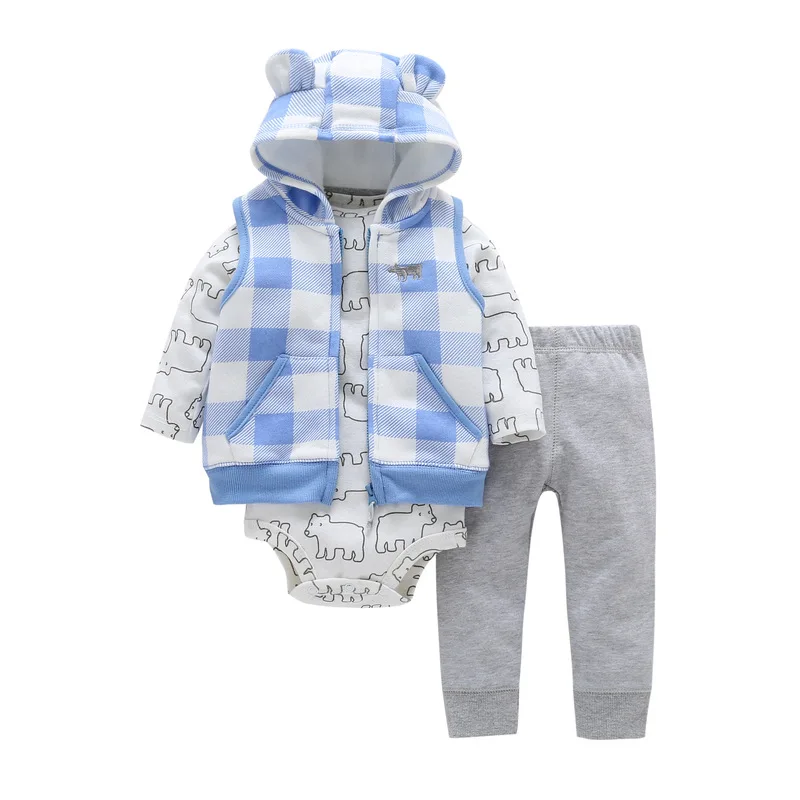Осенне-весенняя верхняя одежда для маленьких мальчиков и девочек, пальто, комплекты из 3 предметов, кардиган с капюшоном+ боди с длинными рукавами для малышей+ штаны,, 6-24 месяца - Цвет: x1