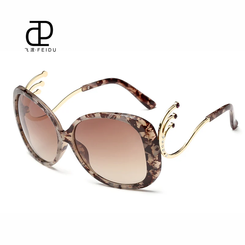Brown Floral FEIDU новые женские солнечные очки Бабочка брендовая дизайнерская Классическая негабаритная пластиковая оправа солнцезащитные очки для женщин Oculos De Sol - Цвет линз: Brown Floral