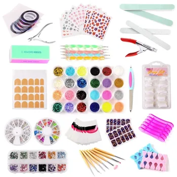 

2017 Brand New 23 in 1 Jewellery Decorations Nail Art Manicure Tools Set and kit File Sequins Glitter Powder Nail art tips Brush
