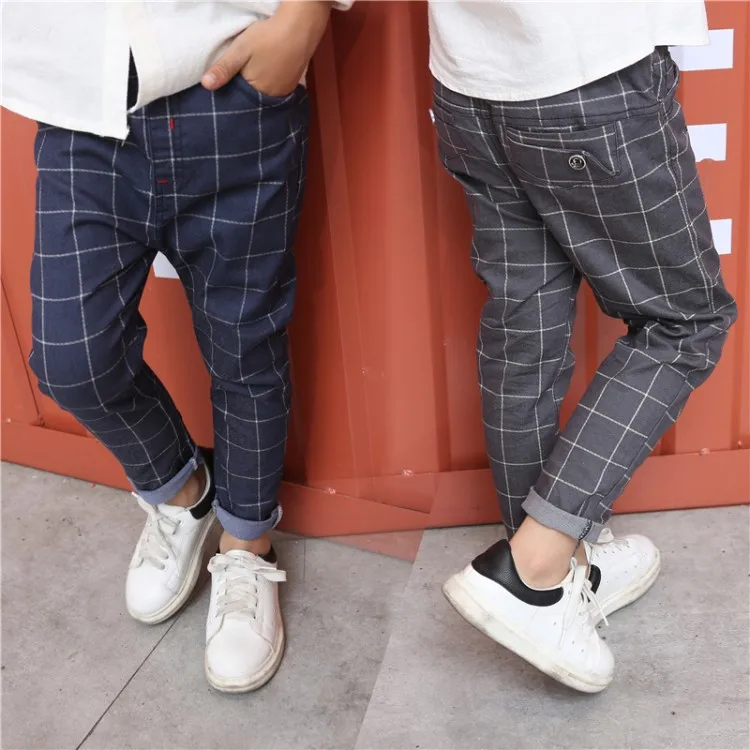 

2018 Kids Clothes Autumn Spring Boy Casual Plaid Pants Elastic Waist School Children Full Length Trousers Fashion Big Boys Pants