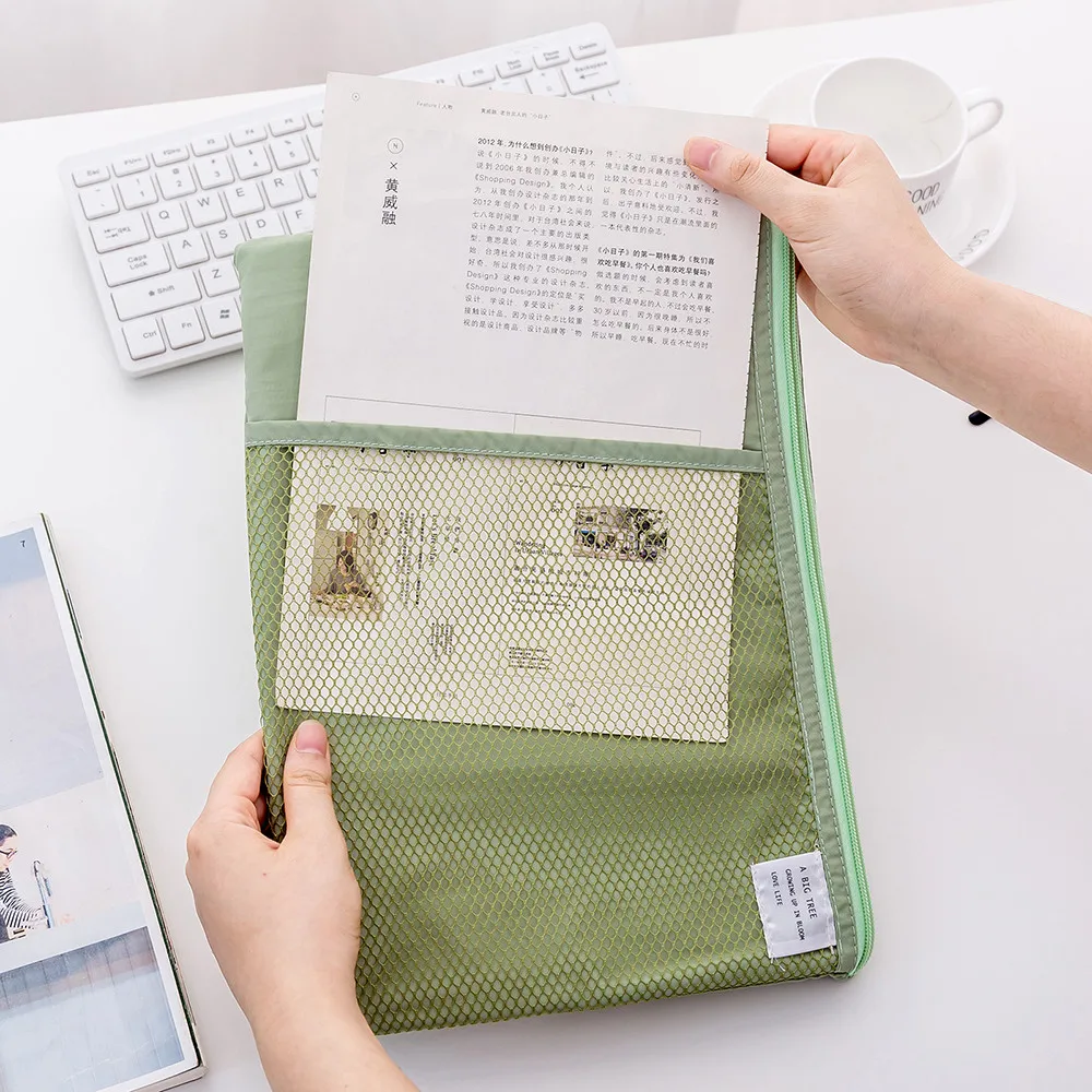 

A4 Size Canvas Zipper Briefcase File Holder Folder Mesh Organizer Office Bag document bag pencil bag for students new A30