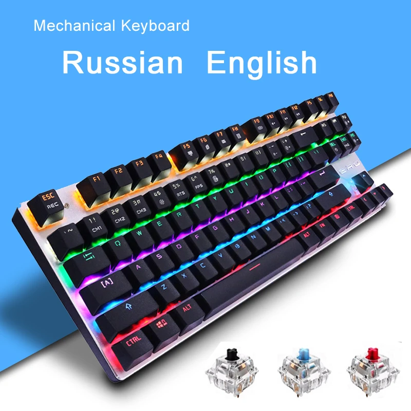 

Metoo Zero 87 104 Key mechanical keyboard gaming backlit keyboards Black Red Blue switch for tablets Russian delivery
