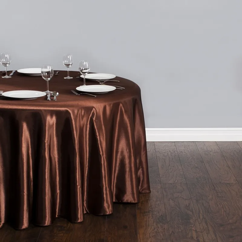 10 шт. дешеввых серебряных круглых атласные скатерти на банкетный стол свадебные скатерти для дома вечерние мероприятие отель украшения - Цвет: Brown