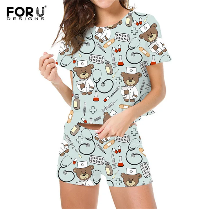 FORUDESIGNS/женская летняя футболка с короткими рукавами с рисунком медведя для кормящих женщин; повседневные комплекты домашней одежды; футболки для медсестры; Новинка года - Цвет: HXA111BV-Z33