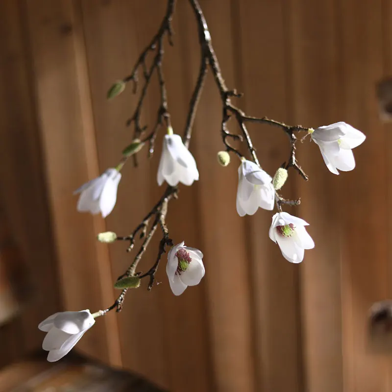 yumai 85см шелковая магнолия искусственные цветы длинная ветка орхидея - Цвет: White