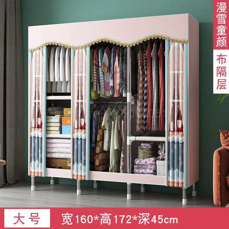 Simple cloth wardrobe steel pipe thickening and thickening reinforcement steel frame economy double rental home wardrobe - Цвет: ml17