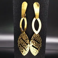 Модные Нержавеющая сталь ювелирные изделия с длинными серьгами для Для женщин серьги в форме листа ювелирные изделия aretes inoxidable mujer E612295