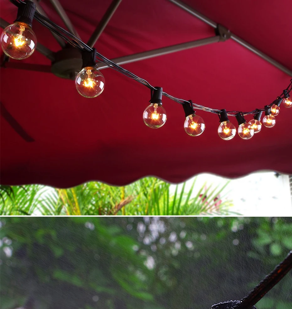 Садовые гирлянды 25 лампочек G40 для сада, патио, уличные Подвесные светодиодные гирлянды, водонепроницаемые, для помещений, рождественские, вечерние, декоративные лампы