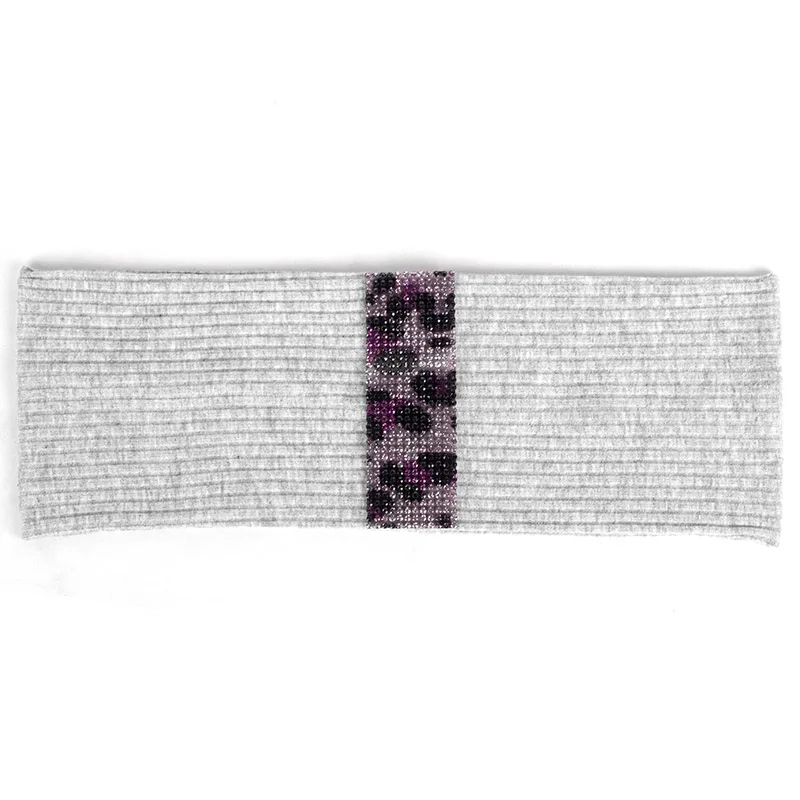 purple Light gray Женский хлопковый Леопардовый обруч со стразами головной убор Мода Boho мягкие ребристые Эластичные аксессуары для волос вечерние тюрбан - Цвет: purple Light gray