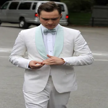 

Shawl lapel white men's wedding suit 2019 young men's daily clothing men's tuxedo (jacket + pants + bow tie) custom