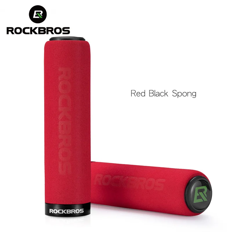 Red Black Spong ROCKBROS велосипедные ручки для велосипеда MTB велосипед Силиконовые губчатые насадки на руль мягкие сверхлегкие ручки Анти-занос, удар-поглощающая велосипедная часть - Цвет: Red Black Spong