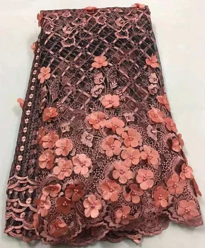 

2019 New style French net lace fabric 3D flower African tulle mesh lace fabric high quality african lace fabric M19301