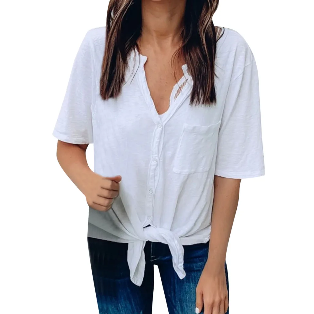 

Women Tshirt Summer Button V Neck Short Sleeve Shirt Casual Tunic Summer Tees Tops T Shirt Women tops mujer verano