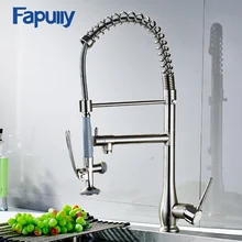 Fapully Kitchen Water Tap Swivel Hot Cold Single Handle Brushed Nickel Pull Down Kitchen Sink Faucet with Spray Head 192-33N