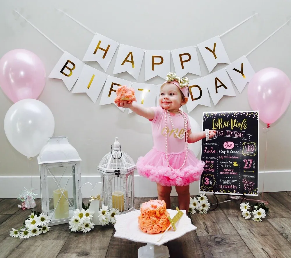 

Happy Birthday Banner Bunting Multiple Color Bday Sign Dinosaur Party supplies Shiny Gold Letters Party Supplies Decorations