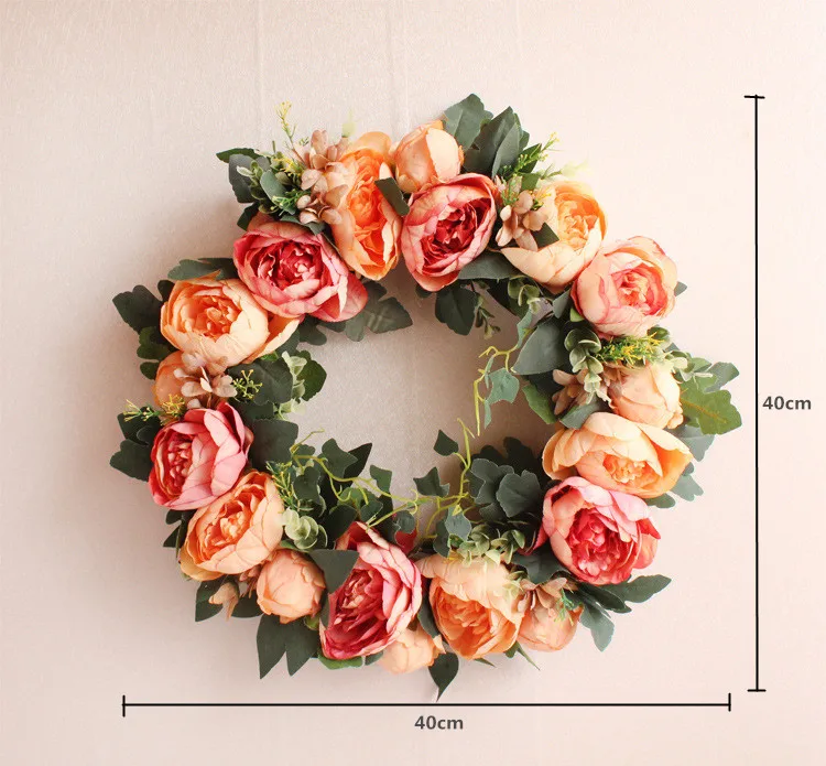 Flone European Artificial Peony Wreaths Silk Flower Simulation Flowers Wreaths Door Ornaments Garland Wedding Home Party Decor (1)