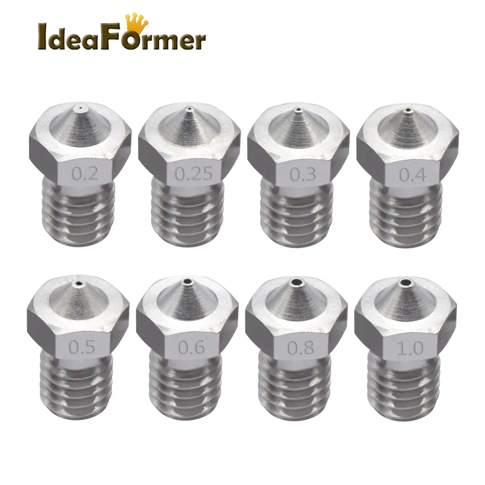 E3D V6 Buse En Acier Inoxydable 0.2/0.25/0.3/0.4/0.5/0.6/0.8/1.0mm M6 fil 1.75/3.00 MM Buse pour 3D Imprimante E3D V6 Hotend