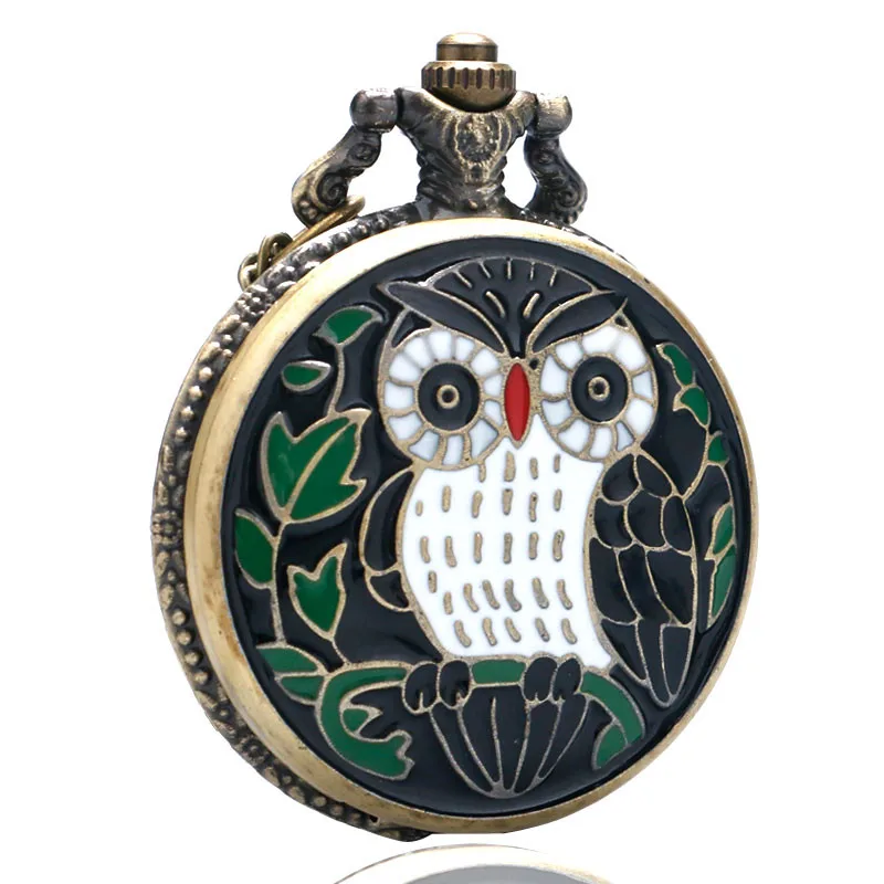 high quality vintage classic new bronze colorful enamel owl pocket watch necklace with chain free shipping (3)
