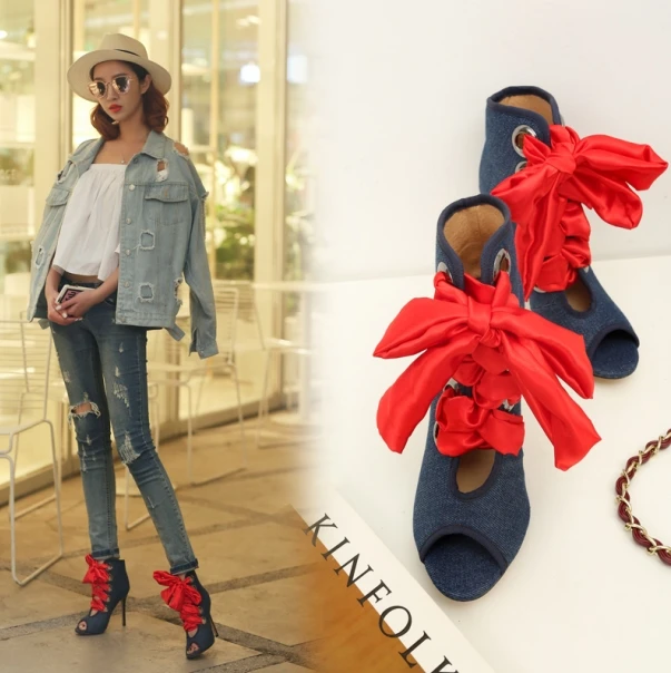 Gladiator Sandals Women Sexy Cross Tied Women Pumps 2018 Summer Denim Supper High Heels Shoes New Casual Office Lady Shoes Woman (1)