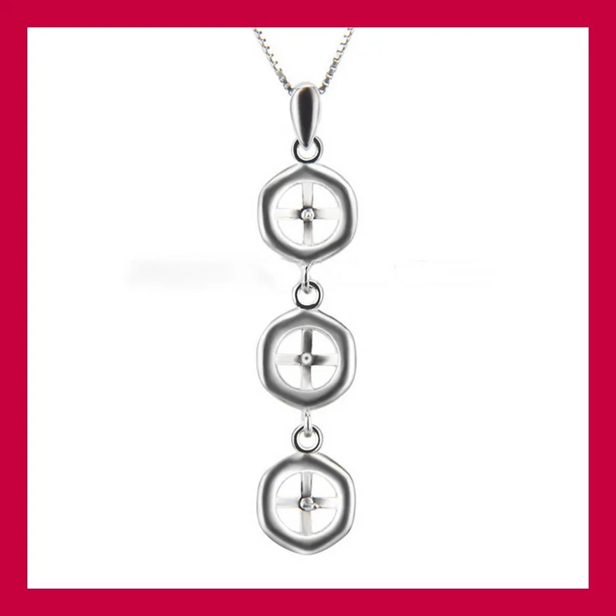 Solid 925 Silver Bead Pendant Mounting, Three Bead /Pearl Jewelry