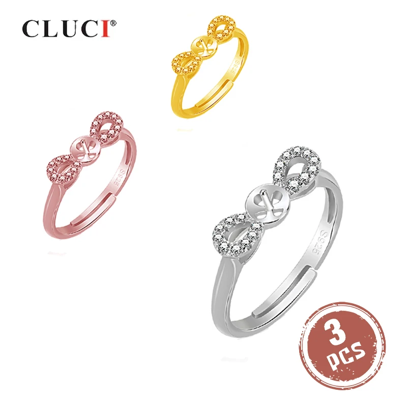 

CLUCI 3 шт 925 пробы Серебряное кольцо для женщин подарок серебро 925 регулируемое Открытое кольцо хорошее ювелирное изделие SR2079SB