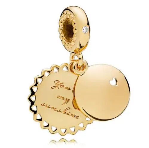 

Original 925 Sterling Silver Bead Charm Gold Color Shine You Are My Sunshine Beads Fit Pandora Bracelet & Necklace Diy Jewelry