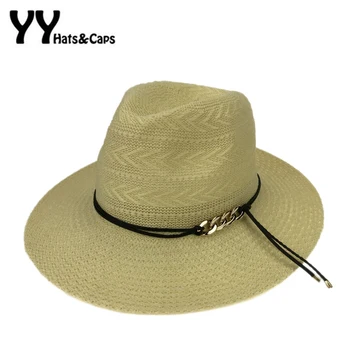 

Vintage Fedoras Hats for Women With Chain New Knitting Trilby Caps Spring Summer Hollow Sunhats Felt Hat Chapeu YY170001D
