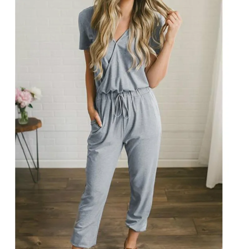 عميق V الرقبة أسود مثير الصلبة جيب بذلة المرأة الصيف قصيرة كم طويل وزرة الإناث الرياضة رومبير عارضة مريلة من القطن