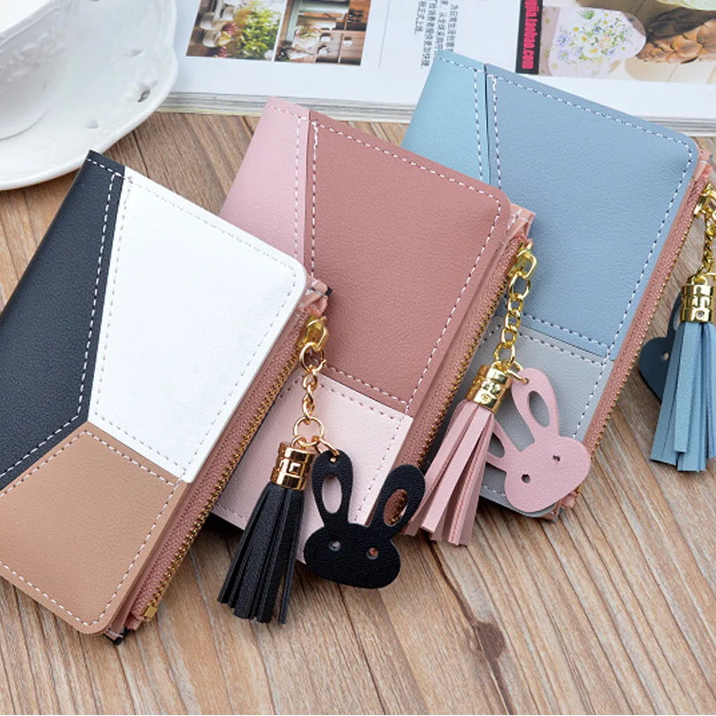

Fashion New Women Wallets Short Zipper Patchwork Panelled Coin Purse Card Holder Bag Hasp 2019#6